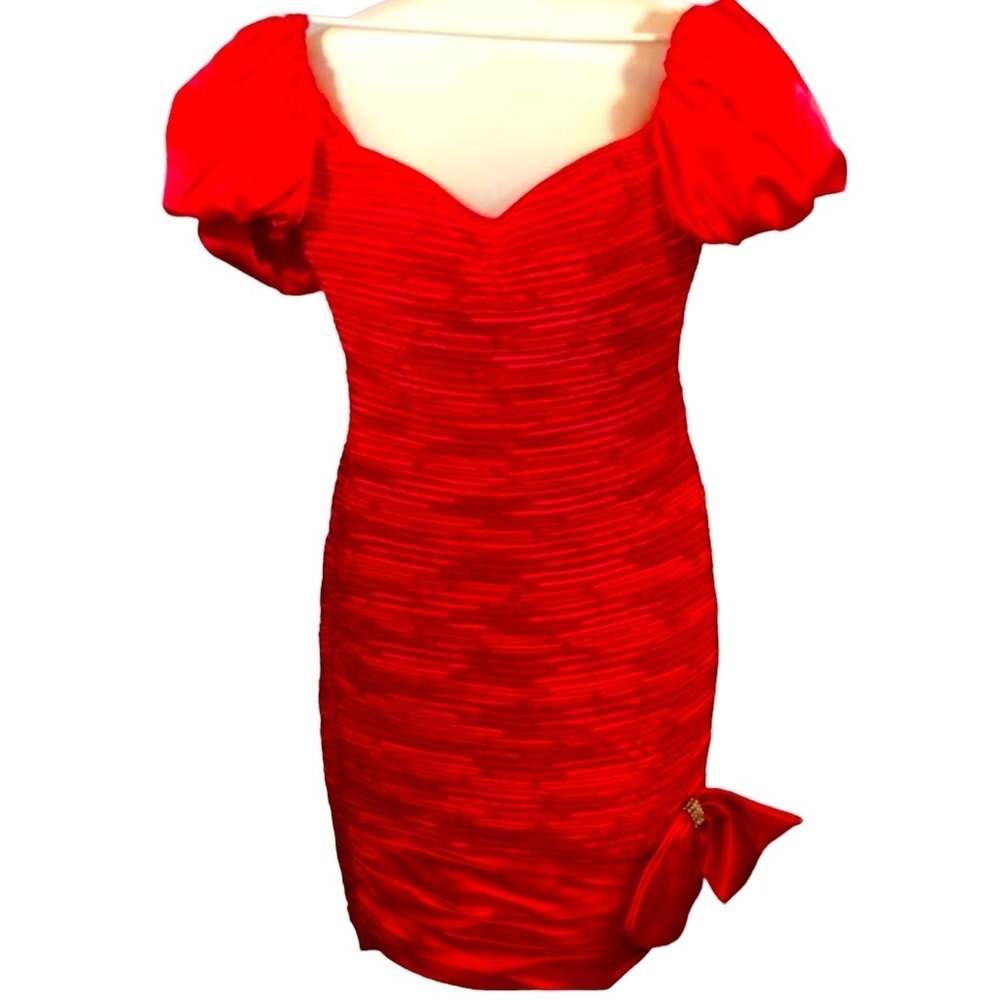 Vintage Lillie Rubin Couture Designer Red Pleated Satin Dress Women’s XS/S 2-4